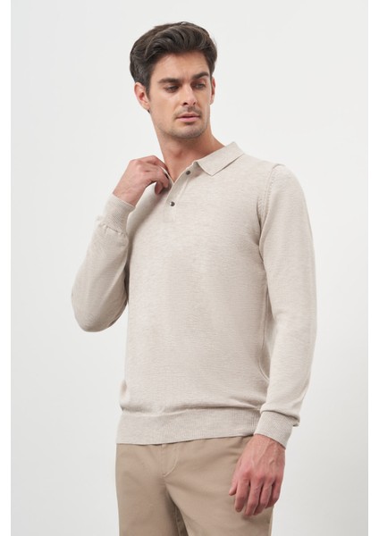 Erkek Bej Basic Polo Yaka Dynamic Fit Rahat Kesim Triko fiyatları