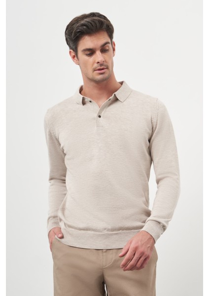 Erkek Bej Basic Polo Yaka Dynamic Fit Rahat Kesim Triko modelleri