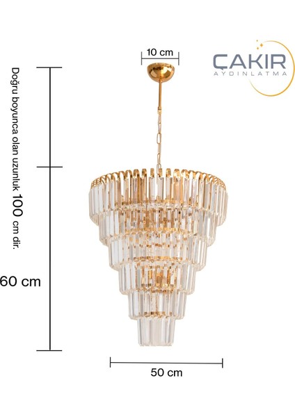 Şelale 50 Lik Kristal Taşlı 6 Katlı 6 Lı Gold (Sarı) Sarkıt Avize - Çakır Avize fiyatları