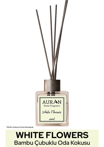 Beyaz Çiçekler Çubuklu Oda Kokusu Bambu Kokusu Kare Şişe White Flowers Reed Diffuser 100ml