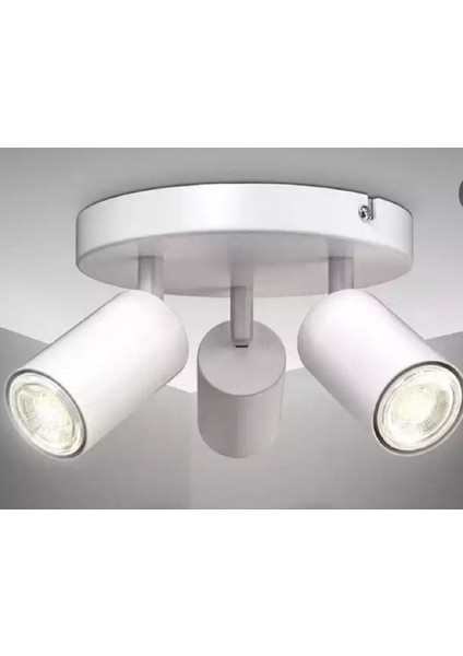 Mylights Mat Beyaz LED Avize LED Spot Üçlü Hareketli Metal Günışığı Ampullü