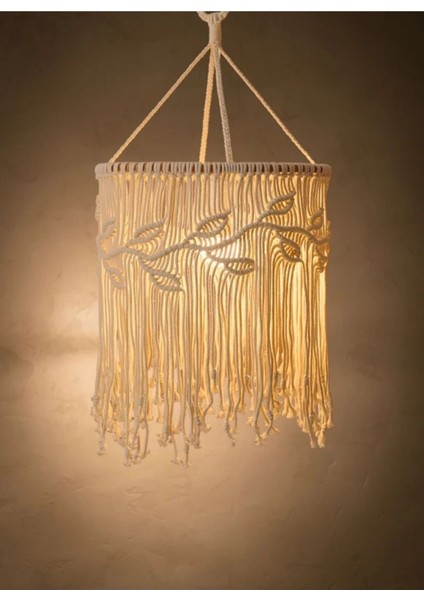 Makrome Avize, Yaprak Desenli Avize, Bohem Avize, Balkon, Bahçe, Çocuk Odası Dekor Aydınlatma