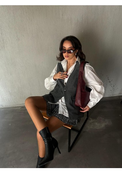 Kadın Antrasit Şardonlu Poliviskon Geniş Kesim Astarlı Yelek 28243 fırsatları