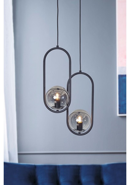 Zenga 2 Li Siiyah-Krom Metal Gövde Füme Camlı Tasarım Lü x Avize