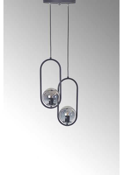 Zenga 2 Li Siiyah-Krom Metal Gövde Füme Camlı Tasarım Lü x Avize modelleri