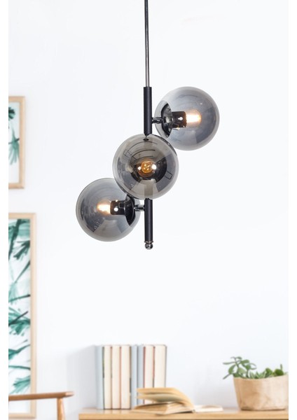 Perla 3 Lü Siyah-Krom Metal Gövde Füme Camlı Tasarım Lü x Avize