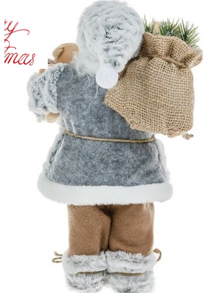 Yılbaşı Süsü Noel Baba Biblo Figür Büyük Boy 30 Cm - Peluş Ayısı Ve Çuvalı Ile...