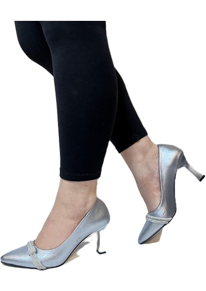 7051 Nml Gümüş Taşlı Kadeh 7cm Topuklu Bayan Stiletto Ayakkabı indirimleri
