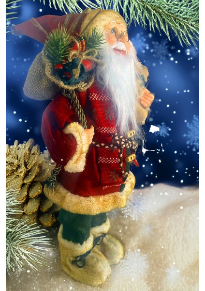 Yılbaşı Süsü Noel Baba Biblo Figür Büyük Boy 45 Cm - Feneri, Peluş Ayısı Ve Çuvalı Ile... modelleri