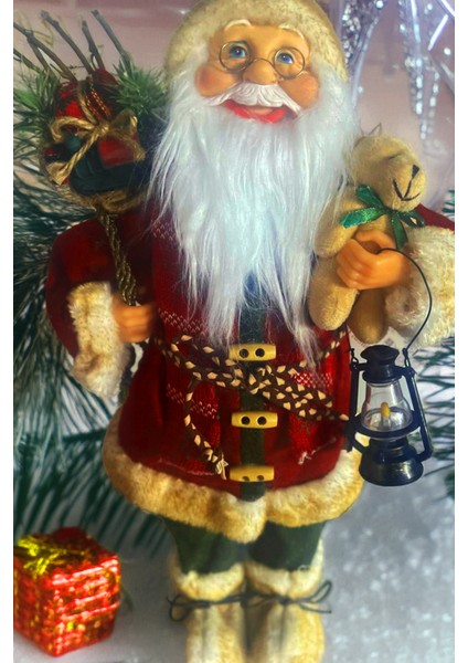 Yılbaşı Süsü Noel Baba Biblo Figür Büyük Boy 45 Cm - Feneri, Peluş Ayısı Ve Çuvalı Ile... fırsatları