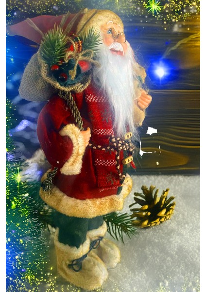 Yılbaşı Süsü Noel Baba Biblo Figür Büyük Boy 45 Cm - Feneri, Peluş Ayısı Ve Çuvalı Ile... indirimleri