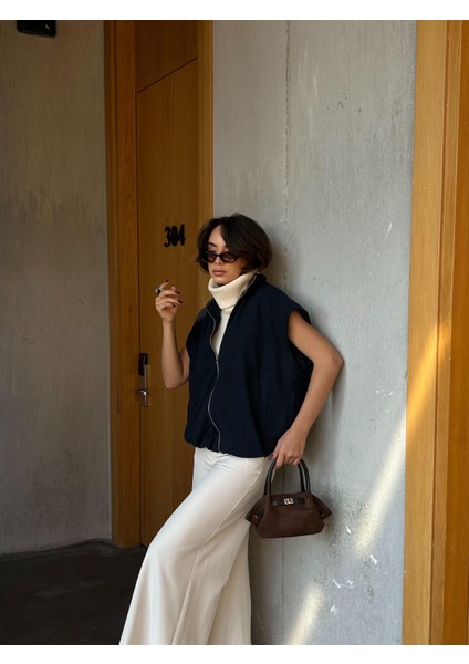 Kadın Lacivert Şardonlu Poliviskon Astarlı Balon Yelek 28266 modelleri