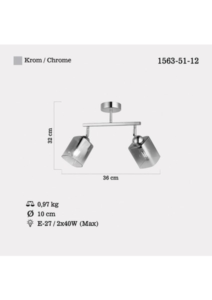 Rayo 2 Li Krom Plafonyer 2 x E27 modelleri