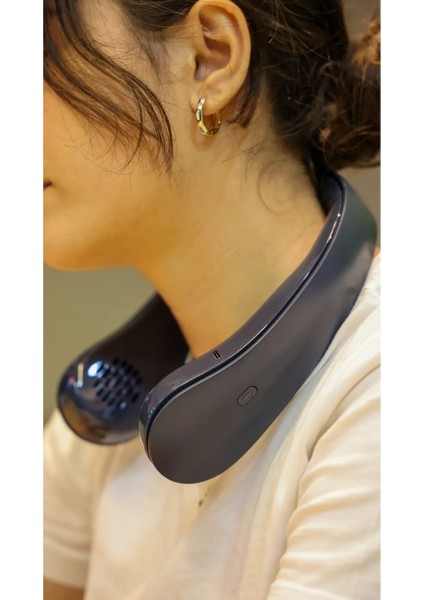 Lacivert Taşınabilir ve Şarjlı Boyun Fanı- Built-In 2000MAH Neck Fan Nave Blue