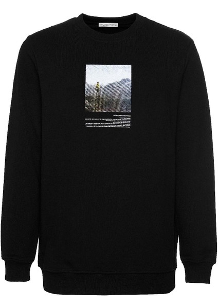 Wınston Erkek Regular Fit Tablo Baskılı Siyah Sweatshirt