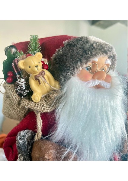 Yılbaşı Süsü Noel Baba Biblo Figür Büyük Boy 45cm - Feneri, Ayılı Çuvalı Ve Aksesuarları İle