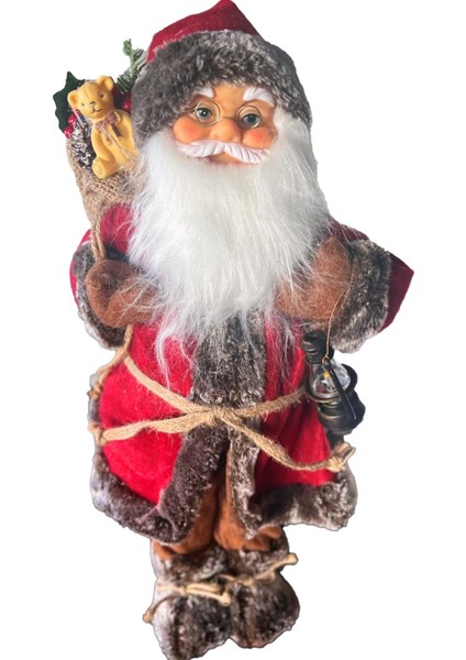 Yılbaşı Süsü Noel Baba Biblo Figür Büyük Boy 45cm - Feneri, Ayılı Çuvalı Ve Aksesuarları İle