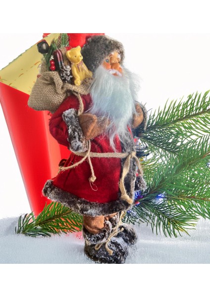 Yılbaşı Süsü Noel Baba Biblo Figür Büyük Boy 45cm - Feneri, Ayılı Çuvalı Ve Aksesuarları İle