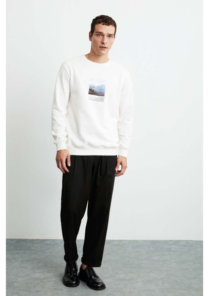 Wınston Erkek Regular Fit Tablo Baskılı Ekru Sweatshirt fiyatları