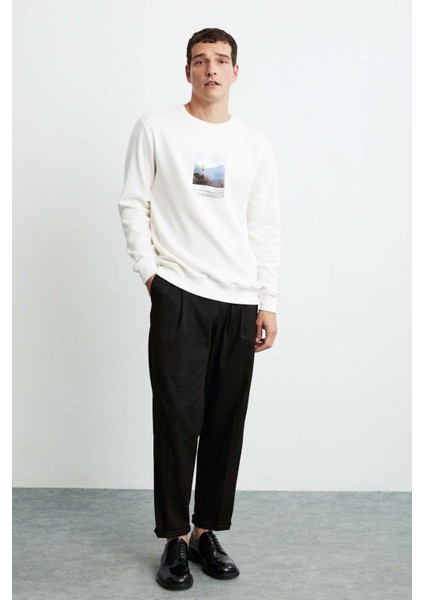 Wınston Erkek Regular Fit Tablo Baskılı Ekru Sweatshirt modelleri