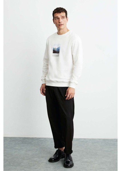 Wınston Erkek Regular Fit Tablo Baskılı Ekru Sweatshirt indirimleri