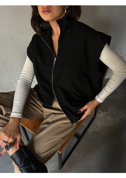 Kadın Siyah Şardonlu Poliviskon Astarlı Balon Yelek 28266 modelleri