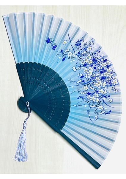 Bambu Kumaş Mavi Mor Çiçekli Yelpaze A535 fiyatları