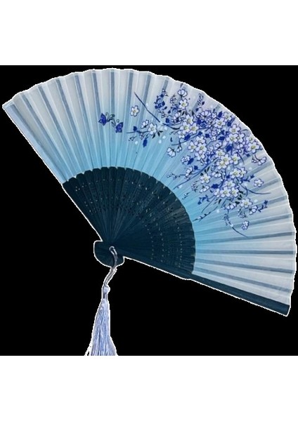 Bambu Kumaş Mavi Mor Çiçekli Yelpaze A535 fırsatları