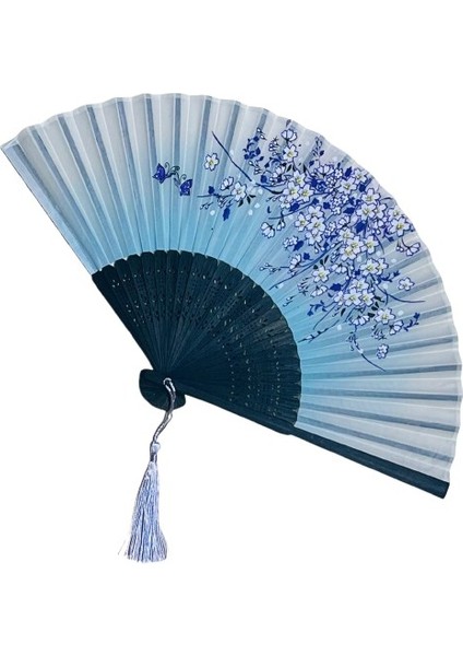 Bambu Kumaş Mavi Mor Çiçekli Yelpaze A535 indirimleri