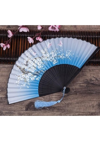 Bambu Kumaş Mavi Mor Çiçekli Yelpaze A536 fiyatları