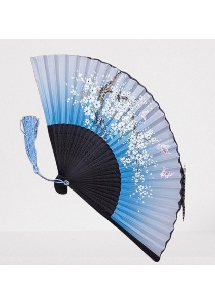 Bambu Kumaş Mavi Mor Çiçekli Yelpaze A536 fırsatları