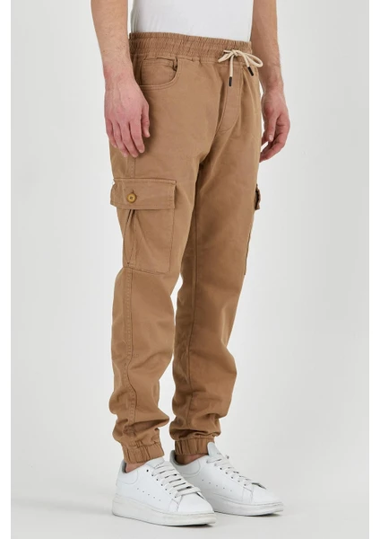 Erkek Lastikli Esnek Kargo Cepli Camel Jogger Pantolon