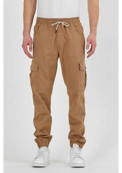 Erkek Lastikli Esnek Kargo Cepli Camel Jogger Pantolon