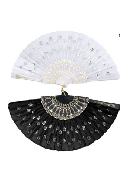 - 2'li Siyah, Beyaz Pullu Yelpaze 115, one size