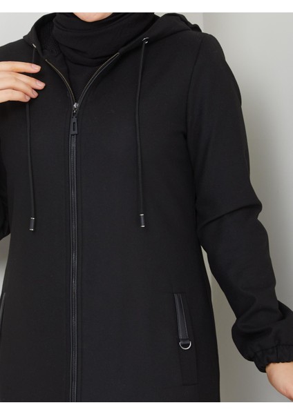 Kışlık Siyah Ince Kaşe Kadın Kaban Genç Spor 54007