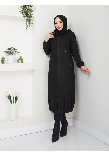 Kışlık Siyah Ince Kaşe Kadın Kaban Genç Spor 54007