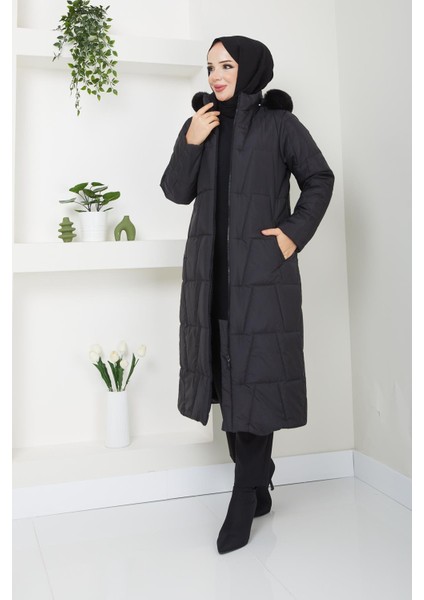 Sişme Kadın Kışlık Kaban Elyaf Dolgu Kapşonlu Kürklü 20243 fiyatları