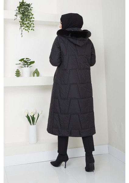 Sişme Kadın Kışlık Kaban Elyaf Dolgu Kapşonlu Kürklü 20243 fırsatları