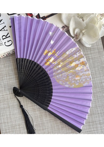 Yelpaze Mor Bambu Çiçekli Kumaş