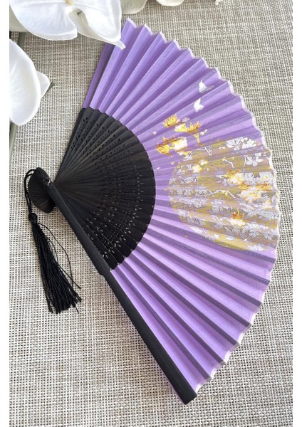 Yelpaze Mor Bambu Çiçekli Kumaş indirimleri