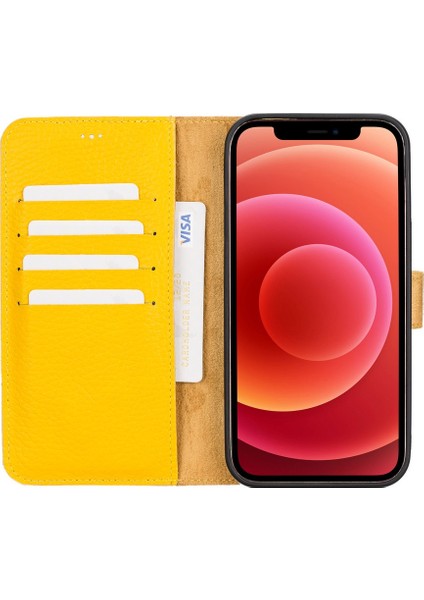 Apple iPhone 12 Pro Max Uyumlu Deri Cüzdanlı Kılıf FL12 Sarı modelleri