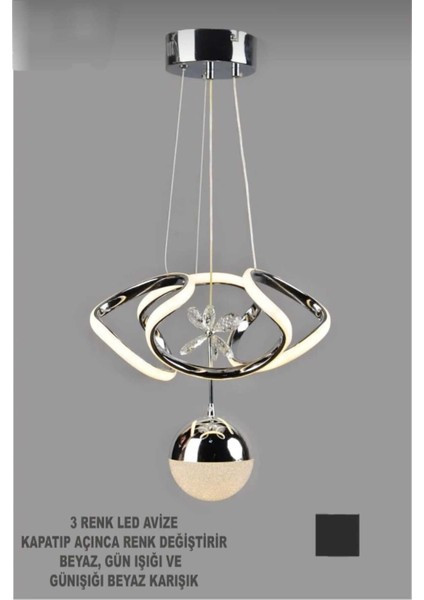 Dron Avize - Krom 3 Renk Led’li Kristal Taç Lı Salon ve Oturma Odası - LED Avize fiyatları