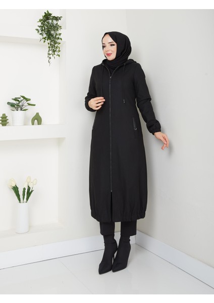 Kışlık Siyah Ince Kaşe Kadın Kaban Genç Spor 54007