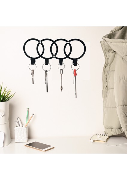 Metal Dekoratif Audi Logo Desenli Anahtarlık Askısı