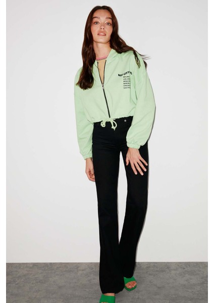 Sılk Crop Yeşil Sweatshirt