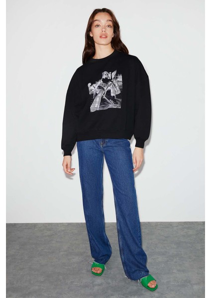 Sketch Oversize Siyah Sweatshirt