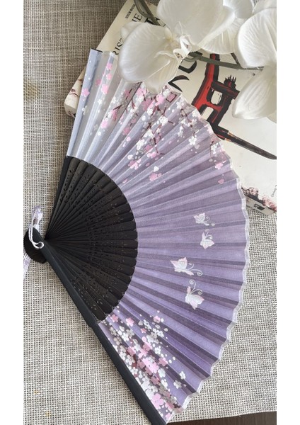 Bambu Çiçek Desenli Yelpaze A523