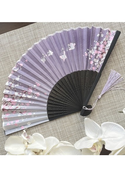 Bambu Çiçek Desenli Yelpaze A523