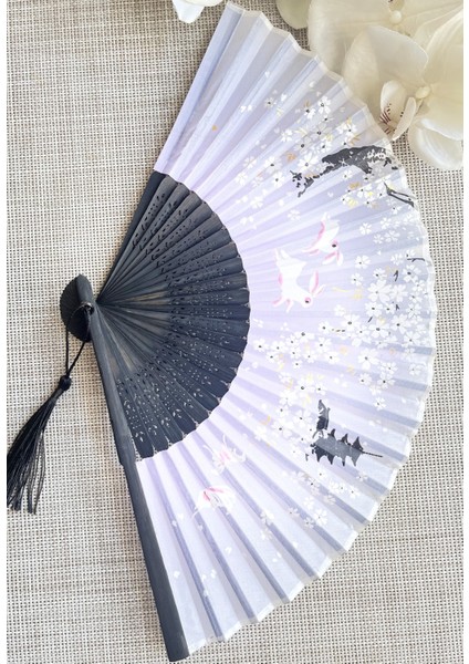 Yelpaze Mor Sakura Çiçekli Kumaş Bambu Yelpaze A509 fiyatları