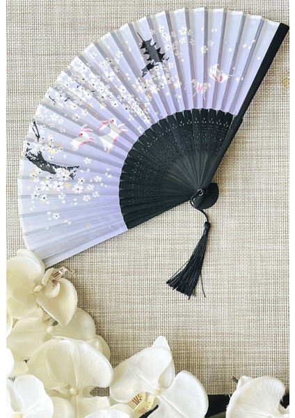 Yelpaze Mor Sakura Çiçekli Kumaş Bambu Yelpaze A509 indirimleri